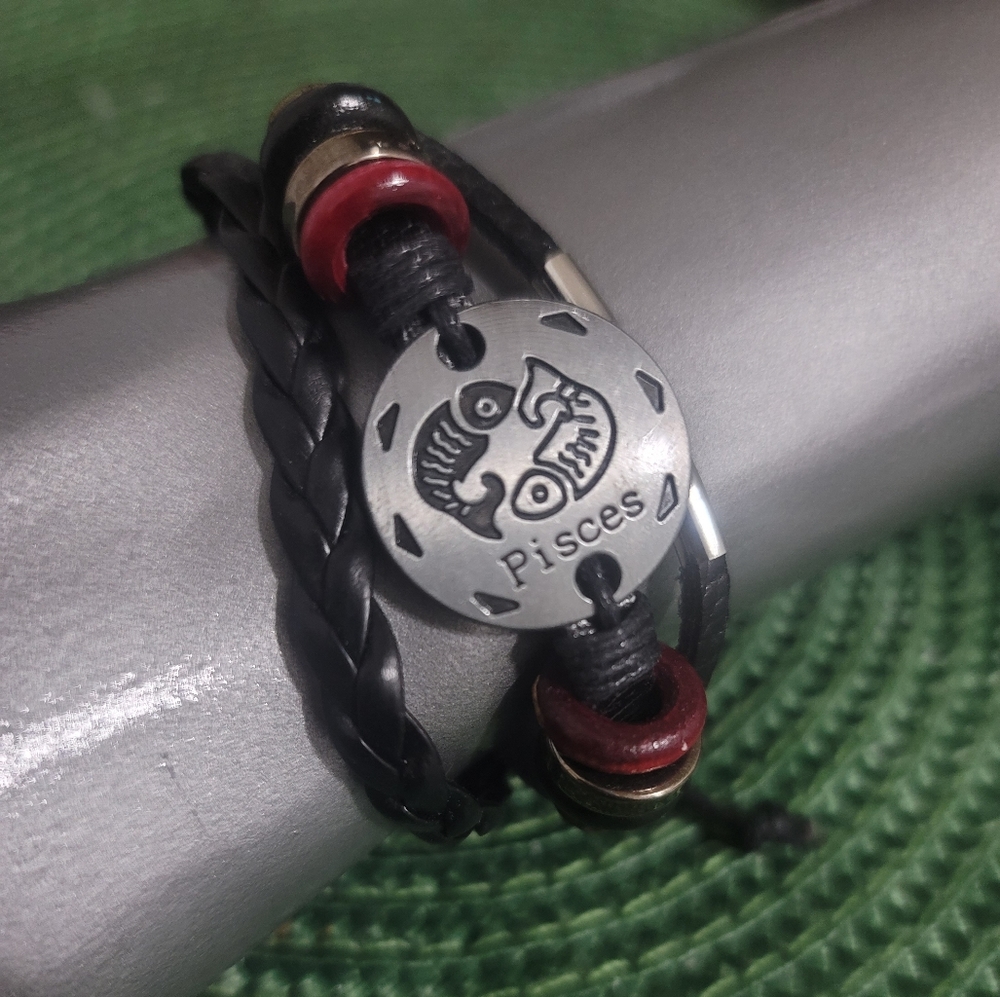 Constellation Zodiac Leather Bracelet Silver PISCES🐟